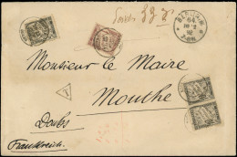 Let TAXE - 25   1f. Marron, N°15 10c. Noir PAIRE Et N°18 30c. Noir Obl. Càd MOUTHE 13/2/92 S. Env. (poids 33g) De L'Amba - 1859-1959 Lettres & Documents