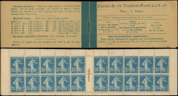 CARNETS (N° Yvert) - 140-C5    Semeuse Camée, 25c. Bleu, N°140e, T II, 20 T., Couv. Postale, Qqs Consolidations Et Rouss - Autres & Non Classés