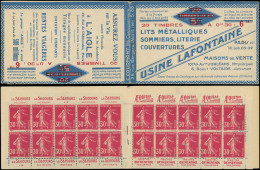 CARNETS (N° Yvert) - 191-C2    Semeuse Camée, 30c. Rose, N°191c, T IIB, S. 88, LAFONTAINE, TB - Autres & Non Classés