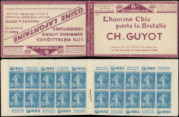 CARNETS (N° Yvert) - 192-C2    Semeuse Camée, 30c. Bleu, N°192b, T IIB, S. 102, CH. GUYOT/LAFONTAINE, Bande Pub Découpée - Autres & Non Classés