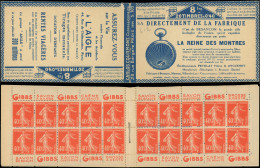 CARNETS (N° Yvert) - 194-C3    Semeuse Camée, 40c. Vermillon, N°194b, T I, S. 105-SA, REINE Des MONTRES, TB - Altri & Non Classificati