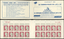 CARNETS (N° Yvert) - 1263-C3    Marianne De Decaris, 0,25 Gris Et Grenat, N°1263c, T I, S. 12/63, AG VIE, Découpe Décalé - Sonstige & Ohne Zuordnung