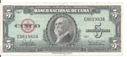 CUBA 5 PESOS 1960 VF P 92 - Cuba