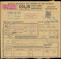 Let COLIS POSTAUX  (N° Et Cote Maury) - Timbres Pour Petits Colis 12 : 30f. Noir Et Rose Obl. Sur Bulletin D'Expédition  - Other & Unclassified