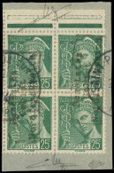 Spécialités Diverses - GUERRE DUNKERQUE Poste N°411 : 25c. Vert BLOC De 4 Bdf, Surcharge DUNKERQUE Verticale Obl. S. Fra - Guerre (timbres De)