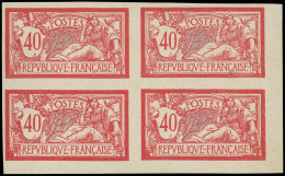 ** VARIETES - 119a  Merson, 40c. Rouge Et Bleu, BLOC De 4 NON DENTELE Petit Cdf, PAIRE Sup. *, TB. S - Unused Stamps