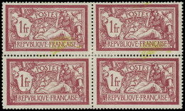 * VARIETES - 121   Merson,  1f. Lie De Vin Et Olive, BLOC De 4, Centre DEPLACE Tenant à SANS Teinte De Fond, RR, TB - Unused Stamps