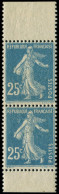 ** VARIETES - 140f  Semeuse Camée, 25c. Bleu, T II, PAIRE Verticale De Carnet Avec Bords, TB - Neufs