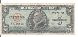 CUBA 5 PESOS 1960 VF P 92 - Cuba