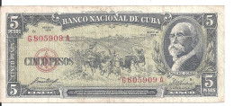 CUBA 5 PESOS 1958 VG+ P 91 A - Kuba