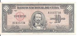 CUBA 10 PESOS 1960 VF+ P 79 B - Cuba