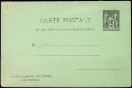 Let ENTIERS POSTAUX - Sage, 15c. Noir, CPRP N°I1, Carton Vert, TB - Autres & Non Classés