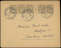 Let LETTRES DU XXe SIECLE - N°107 BANDE De 5 Mill.8 Obl. KALTENHAUSEN 28/11/18 S. Env., TB - Storia Postale