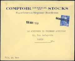 Let LETTRES DU XXe SIECLE - N°886 Obl. Griffe "BORDEAUX" Apposée Par La Chambre De Commerce Sur Env. Commerciale, Dateur - Briefe U. Dokumente