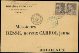 Let Colonies Générales - 54   25c. Noir S. Rose (2) Obl. Càd ST PIERRE (Martinique) 30/6/88 Sur Env. Commerciale, Arr. B - Altri & Non Classificati