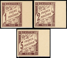 (*) Taxe 15/17, 1f., 2f. Et 5f. Marron, Tirage Sur Bristol Sans Dentelure Figurée, Les 3 Valeurs Bdf, TB - Postage Due