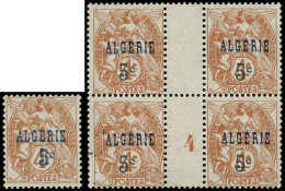 * ALGERIE 86a : 5c. S. 4c. Brun, Surch. 5c. En BLEU, RR, On Joint N°86 BLOC De 4 Mill.4, TB. S - Autres & Non Classés