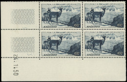 ** ANDORRE PA 1 : 100f. Bleu Ardoise, Isards, BLOC De 4 CD 24/1/50, Charnière Sur Les Bords, 1 Ex. *, TB - Correo Aéreo