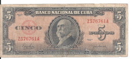 CUBA 5 PESOS 1950 VG+ P 78 B - Kuba