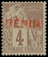 * BENIN 3A : 4c. Lilas-brun, Surch. Rouge, TB - Other & Unclassified