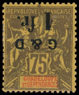 * GUADELOUPE 49Aa : 1f. Sur 75c. Violet Sur Jaune, Surch. RENVERSEE, Types A Et P, TB - Otros & Sin Clasificación