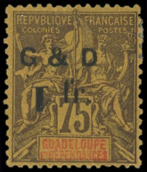 * GUADELOUPE 49Bc : 1f. Sur 75c. Violet Sur Jaune, Chiffre 1 RENVERSE, Surch. G Et D, Types A Et Q, TB - Autres & Non Classés