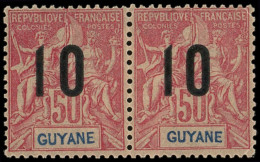 ** GUYANE 72Aa : 10 Sur 50c. Rose, CHIFFRES ESPACES Tenant à Normal, TB - Autres & Non Classés