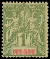 * INDOCHINE 15a : 1f. Olive, DOUBLE LEGENDE, TB. Br - Autres & Non Classés