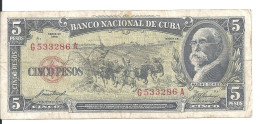 CUBA 5 PESOS 1958 VG+ P 91 A - Kuba