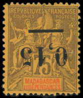 * MADAGASCAR 54a : 0,15 Sur 75c. Violet Sur Orange, Surch. RENVERSEE, TB - Autres & Non Classés