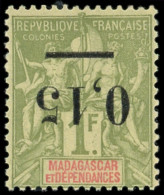 ** MADAGASCAR 55a : 0,15 Sur 1f. Olive, Surcharge RENVERSEE, TB - Other & Unclassified
