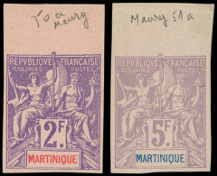 (*) MARTINIQUE 50a/51a : 2f. Violet Sur Rose Et 5f. Lilas Sur Gris, NON DENTELES Bdf, TB - Autres & Non Classés