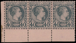 ** MONACO 7 : 40c. Bleu Sur Rose, Charles III, BANDE De 3 Cdf, Excellent Centrage, Superbe - Unused Stamps