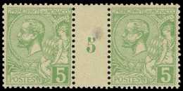 ** MONACO 22 : 5c. Vert-jaune, PAIRE Mill.5, TB - Unused Stamps