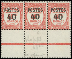 ** MONACO 146a : 40 Sur 2f. Rouge, PETIT 0 Dans Une Bande De 3 Bdf, TB - Unused Stamps