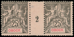 * OBOCK 39 : 25c. Noir Sur Rose, PAIRE Mill.2, Intervalle Défx, Timbres TB - Nuevos