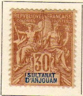 Anjouan - (1892-99) -   30 C. Type Groupe   Neuf* - MH - Unused Stamps