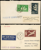 Let SAINT PIERRE ET MIQUELON 298/99 Et PA 6 Obl. S. 2 Env. Pour MONTREAL Avec Censure, 11-12/43, TB - Storia Postale