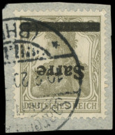 SARRE 1a : 2p. Gris-olive, Surcharge RENVERSEE, Obl. S. Fragt, TB - Used Stamps