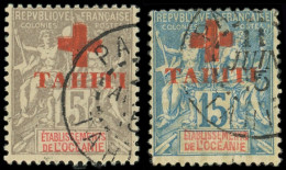 TAHITI 34/35 : 15c. Bleu Et 15c. Gris, Croix Rouge 1915, Obl., TB - Autres & Non Classés