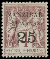 (*) ZANZIBAR 14a : 2 1/2a. Et 25 Sur 4c. Lilas-brun Sur Gris, T II, TB - Neufs