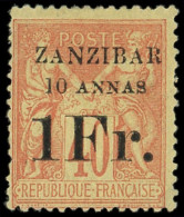 * ZANZIBAR 16 : 1f. Sur 40c. Rouge-orange, TB. M - Nuovi