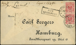 Let EMPIRE 47 : 10pf. Rouge PAIRE  Obl. HAMBURG 24/9/90 S. Env., Griffe "AUS WESTAFRIKA", Mention Manuscrite "Lagos 26/8 - Cartas & Documentos