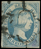 ESPAGNE 10 : 6r. Bleu De 1851, Obl., TB, Certif. Comex - Oblitérés