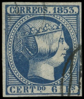 ESPAGNE 21 : 6r. Bleu De 1853, Obl., TB - Used Stamps