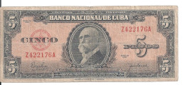 CUBA 5 PESOS 1950 VG+ P 78 B - Cuba