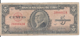 CUBA 5 PESOS 1950 VG+ P 78 B - Cuba