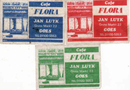 3 Dutch Matchbox Labels, Goes - Zeeland, Café FLORA, Jan Luyk, Holland, Netherlands - Boites D'allumettes - Etiquettes