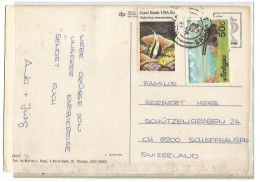 USA Mixed Franked PPC Caribe Sunset St.johns ANTIGUA With US Coral Reef C.15 + Antigua Regular C.50 - Cartas & Documentos