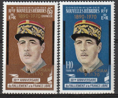 Nouvelles Hébrides à La Mémoire Du Général De Gaulle Du Ralliement à La France Libre Surchargés 1970 N°304/305 Neuf** - Unused Stamps